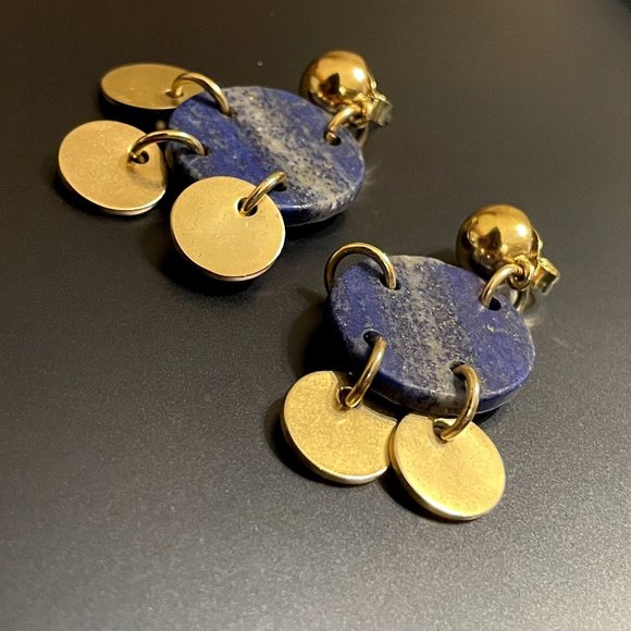 J. Crew Blue Lapis Stone Disc Dangle Earrings - Picture 4 of 6